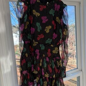 SALONI Black Dress with Multicolor Butterfly Print